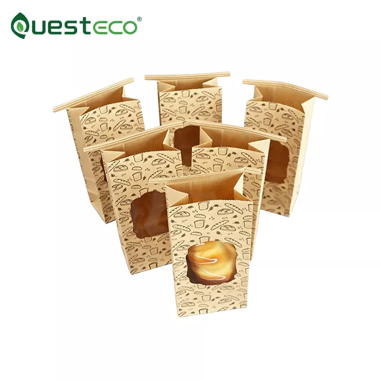 Sacchetto di carta per imballaggio di pane Kraft marrone stampato per alimenti