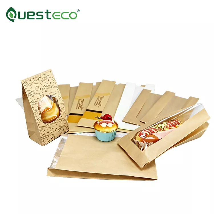 Sacchetto per il pane in carta kraft marrone bianco resistente all'olio